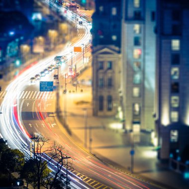 gece görüş, Şangay Çin, huangpu Nehri ve bund.