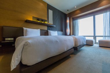 modern bir otelde yatak shanghai Çin.