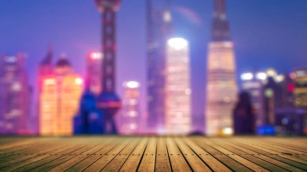 Luces Borrosas Ciudad Edificios Oficinas Shanghai China —  Fotos de Stock