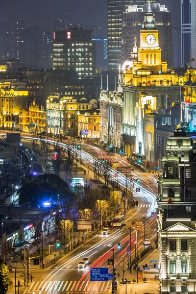 Gece Görüş Şangay Çin Huangpu Nehri Bund — Stok fotoğraf