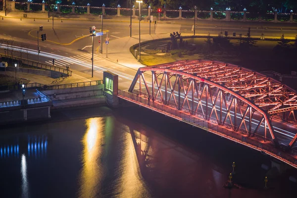 Nacht Verkeerslichten Binnenkant Van Tuin Brug Van Shanghai China — Stockfoto