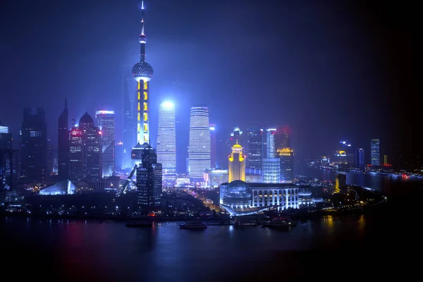 Noční Pohled Šanghaj Čína Huangpu Řeky Bund — Stock fotografie