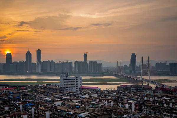 Luftaufnahme Der Stadt Bei Nacht Panorama Von Shanghai China — Stockfoto