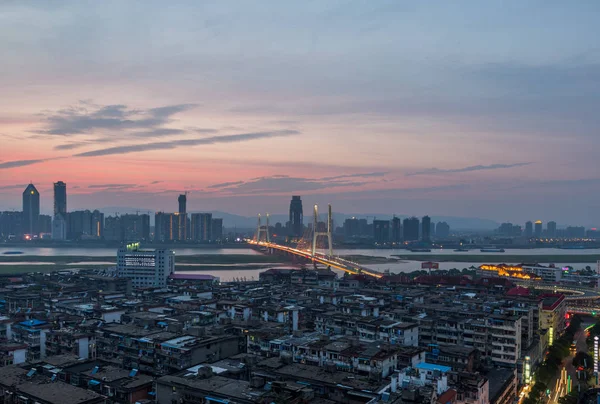 Letecký Pohled Město Noci Panorama Šanghaj Čína — Stock fotografie