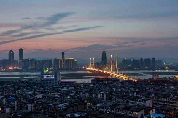 Gece Şehir Hava Görünümünü Panoraması Shanghai Çin — Stok fotoğraf