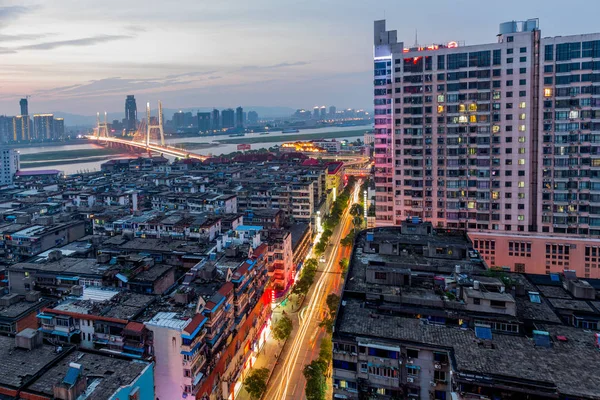 Vista Aérea Cidade Noite Panorama China Shanghai — Fotografia de Stock