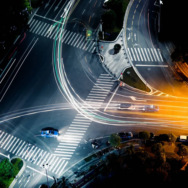 Megacity Highway Nuit Avec Des Sentiers Lumineux Dans Chine Shanghai — Photo