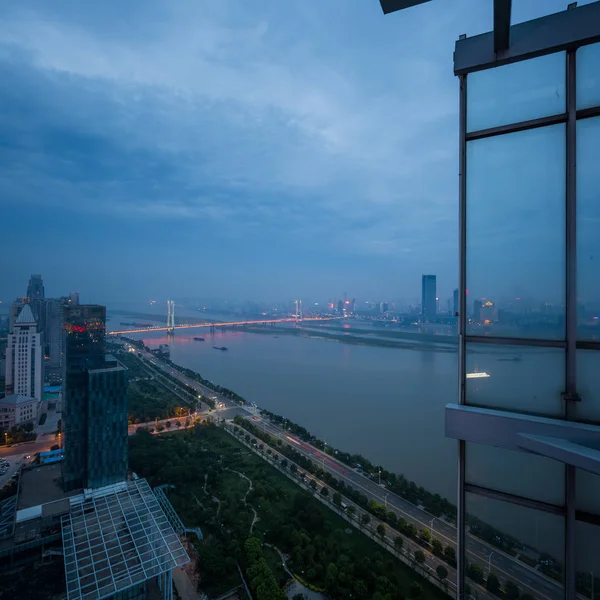 Vista Aérea Cidade Noite Panorama China Shanghai — Fotografia de Stock