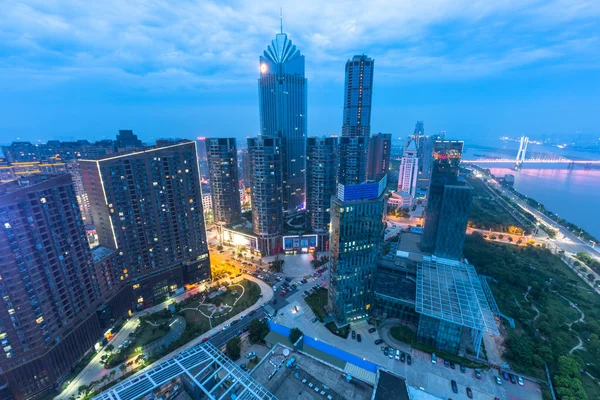 Luftaufnahme Der Stadt Bei Nacht Panorama Von Shanghai China — Stockfoto