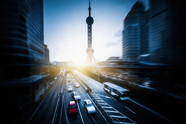 Traffico Shanghai Cina Immagine Blu Tonica — Foto Stock