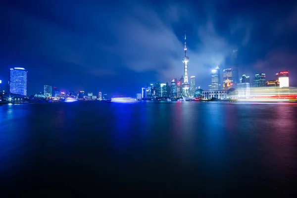 Visão Noturna Shanghai China Rio Huangpu Bund — Fotografia de Stock