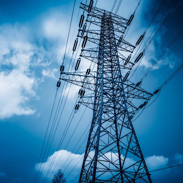 High Voltage Towers Sky Background — Stock Photo, Image