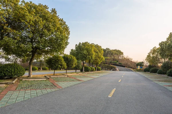 夕日を背景に山の道 — ストック写真