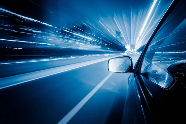 Vista Desde Lado Del Coche Que Vuelta Esquina Movimiento Borroso — Foto de Stock