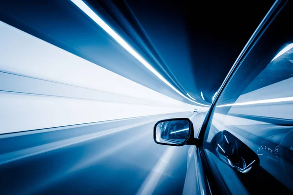 Vista Desde Lado Del Coche Que Vuelta Esquina Movimiento Borroso — Foto de Stock