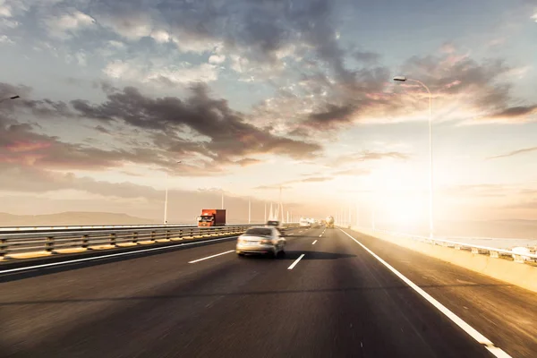 Motorvägen Solnedgången Snabb Trafik Shanghai Kina — Stockfoto