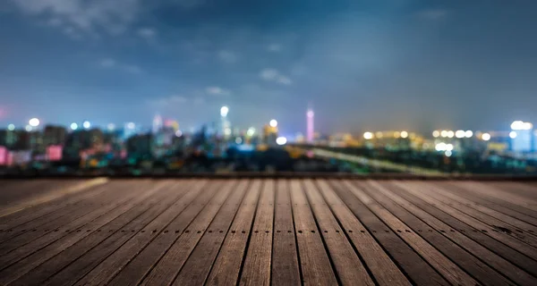Wooden Platform Lights Night Guangzhou China — Stock Photo, Image