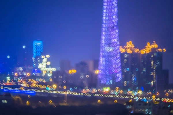 Blurred City Lights Office Buildings Guagnzhou China — Stock Photo, Image