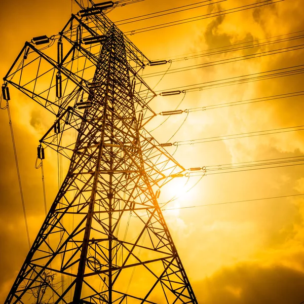 High Voltage Towers Sky Background Stock Photo