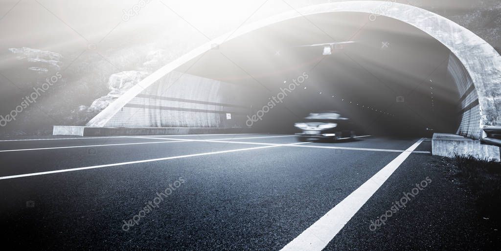 speeding car through the tunnel.