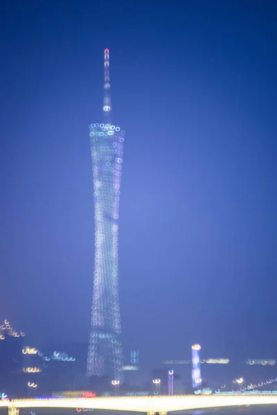 Suddig Stadens Ljus Och Kontorsbyggnader Guagnzhou Kina — Stockfoto