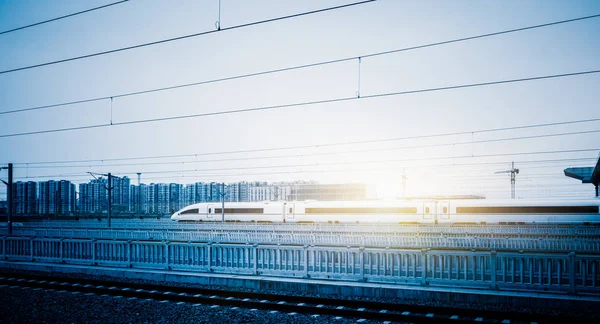 Gyorshajtás Vonat Vasútállomástól Shanghai Kína — Stock Fotó