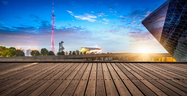 Trä Plattform Och Lamporna För Natten Guangzhou Kina — Stockfoto