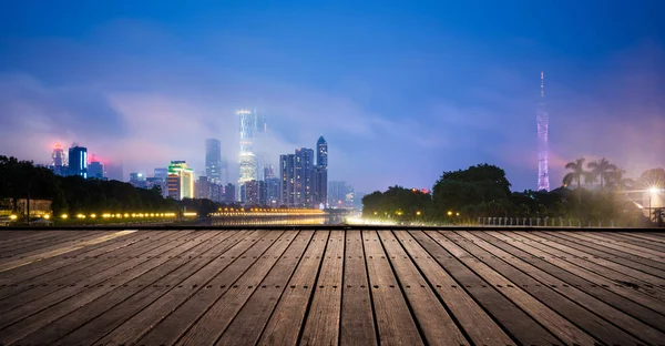 Plataforma Madeira Luzes Noite Guangzhou China — Fotografia de Stock