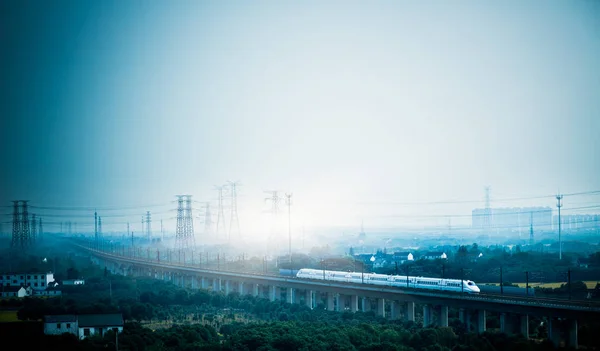 Excès Vitesse Train Loin Gare Shanghai Chine — Photo