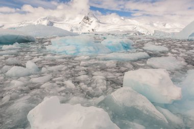 Araştırma gemisi tarafından seyahat. Antarktika'da iklim ve hava değişiklikleri okuyor. Kar ve ICES Antartik adalar.