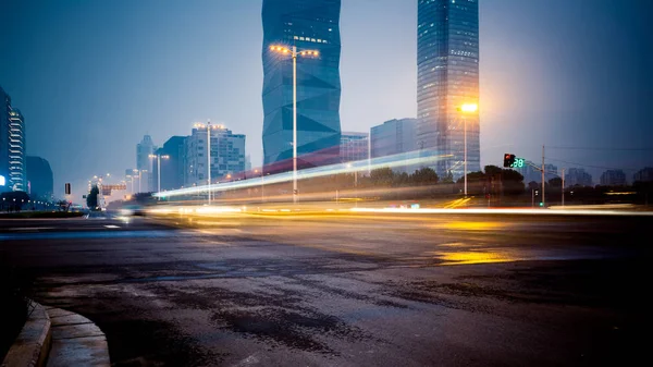 Luci Eccesso Velocità Auto Città Notte — Foto Stock