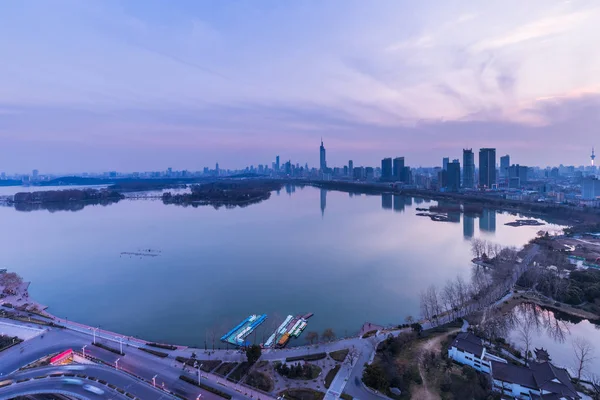 Nanjing Modern Városára Gyönyörű Éjjel — Stock Fotó