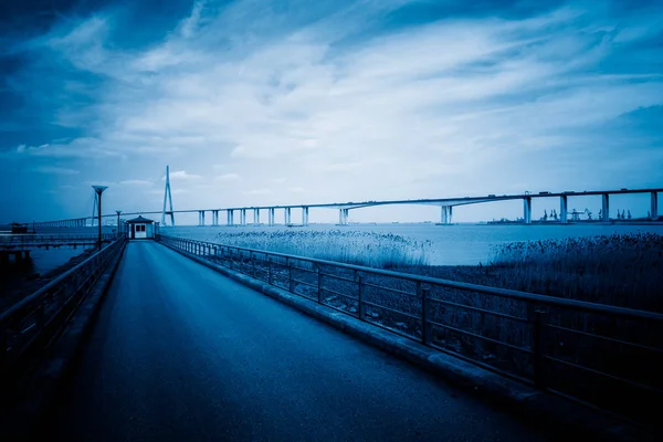 Autostrada Vuota Immagini Blu Tonica — Foto Stock