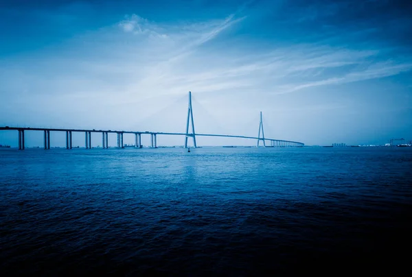 Ponte Moderna Susnet Paisagem Tráfego — Fotografia de Stock