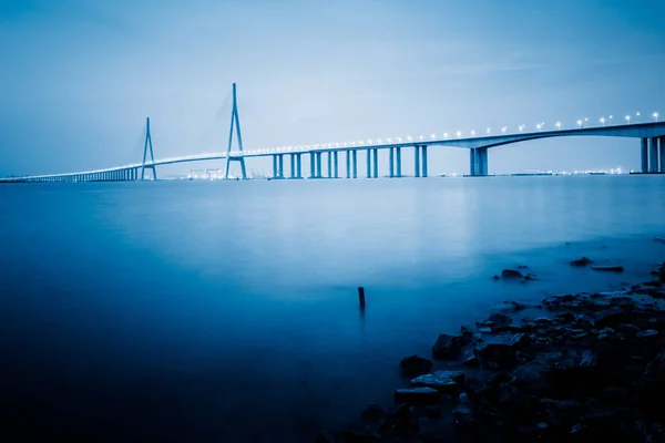 Ponte Moderno Susnet Paesaggio Traffico — Foto Stock