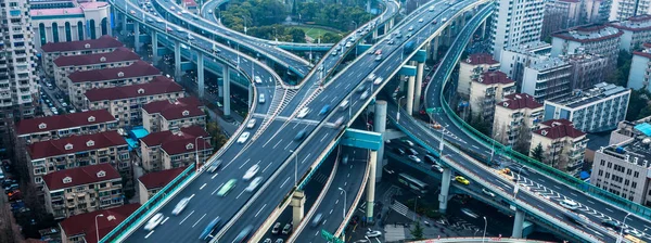 Havadan Görünümü Üstgeçit Gece Shanghai Çin — Stok fotoğraf