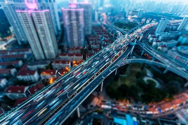 Havadan Görünümü Üstgeçit Gece Shanghai Çin — Stok fotoğraf