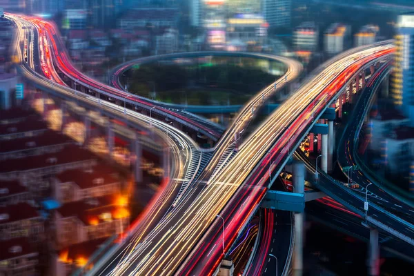 Havadan Görünümü Üstgeçit Gece Shanghai Çin — Stok fotoğraf