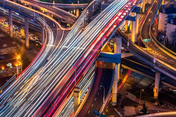 Luftaufnahme Der Überführung Bei Nacht Shanghai China — Stockfoto