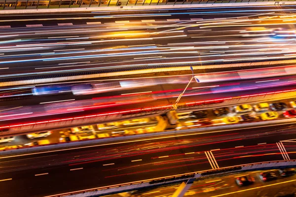 Letecký Pohled Nadjezdu Noci Šanghaj Čína — Stock fotografie