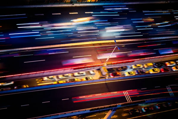 航空写真ビュー 夜に高架上海中国 — ストック写真