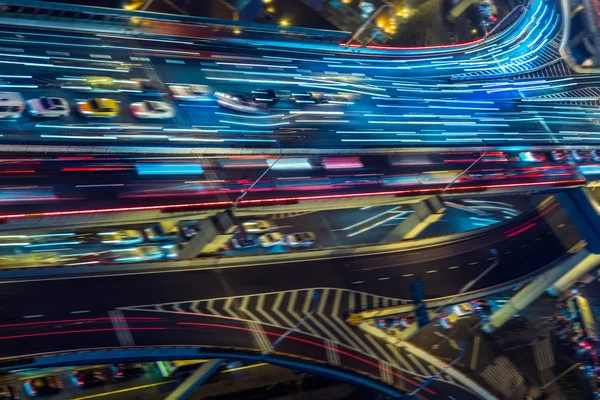 Luftaufnahme Der Überführung Bei Nacht Shanghai China — Stockfoto