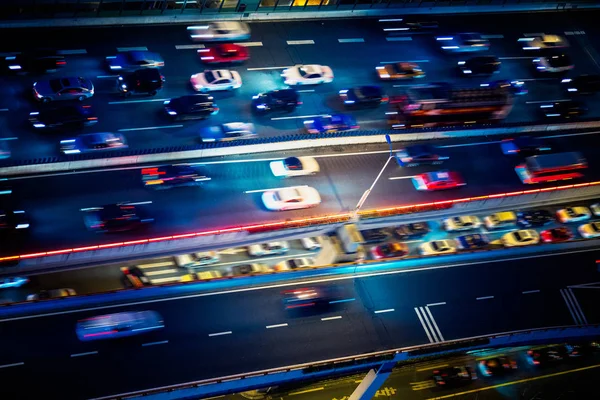 航空写真ビュー 夜に高架上海中国 — ストック写真