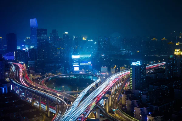 Trafik Nattetid Shanghai Kina — Stockfoto