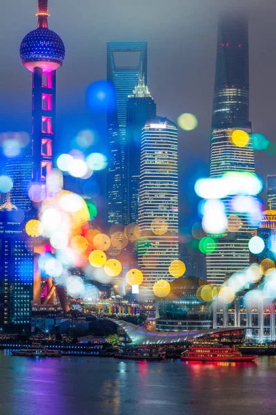 Verschwommene Stadtlichter Und Bürogebäude Shanghai China — Stockfoto