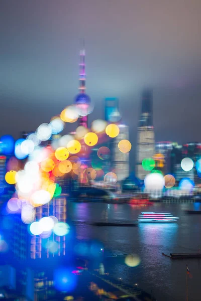 Verschwommene Stadtlichter Und Bürogebäude Shanghai China — Stockfoto