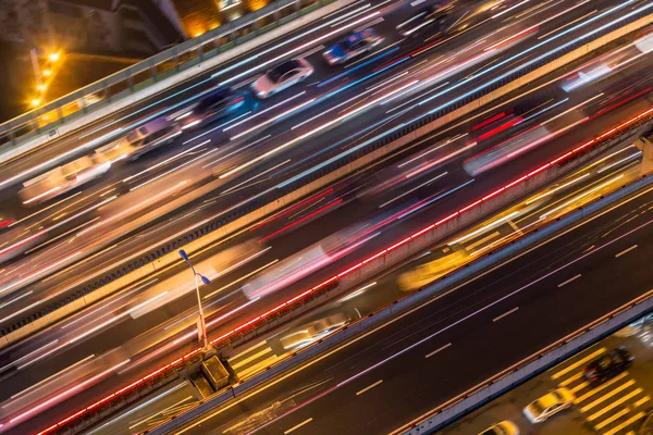 Luftaufnahme Der Überführung Bei Nacht Shanghai China Stockbild