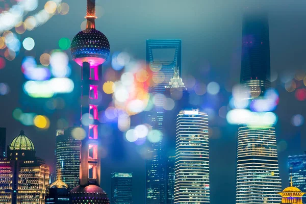 Bulanık Şehir Işıkları Ofis Binaları Shanghai Çin — Stok fotoğraf