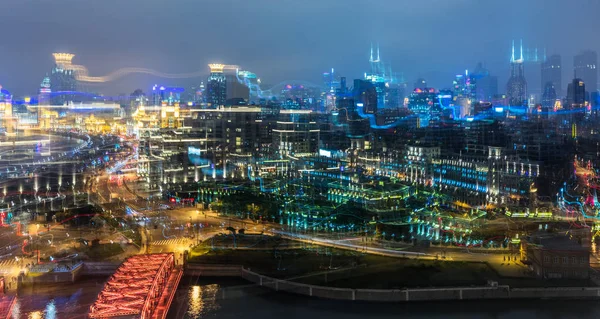 Luci Della Città Offuscate Edifici Uffici Shanghai China — Foto Stock