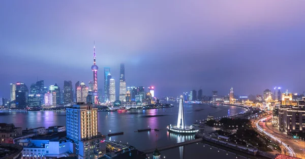 Nattvisning Shanghai Kina Floden Huangpu Och Bund — Stockfoto